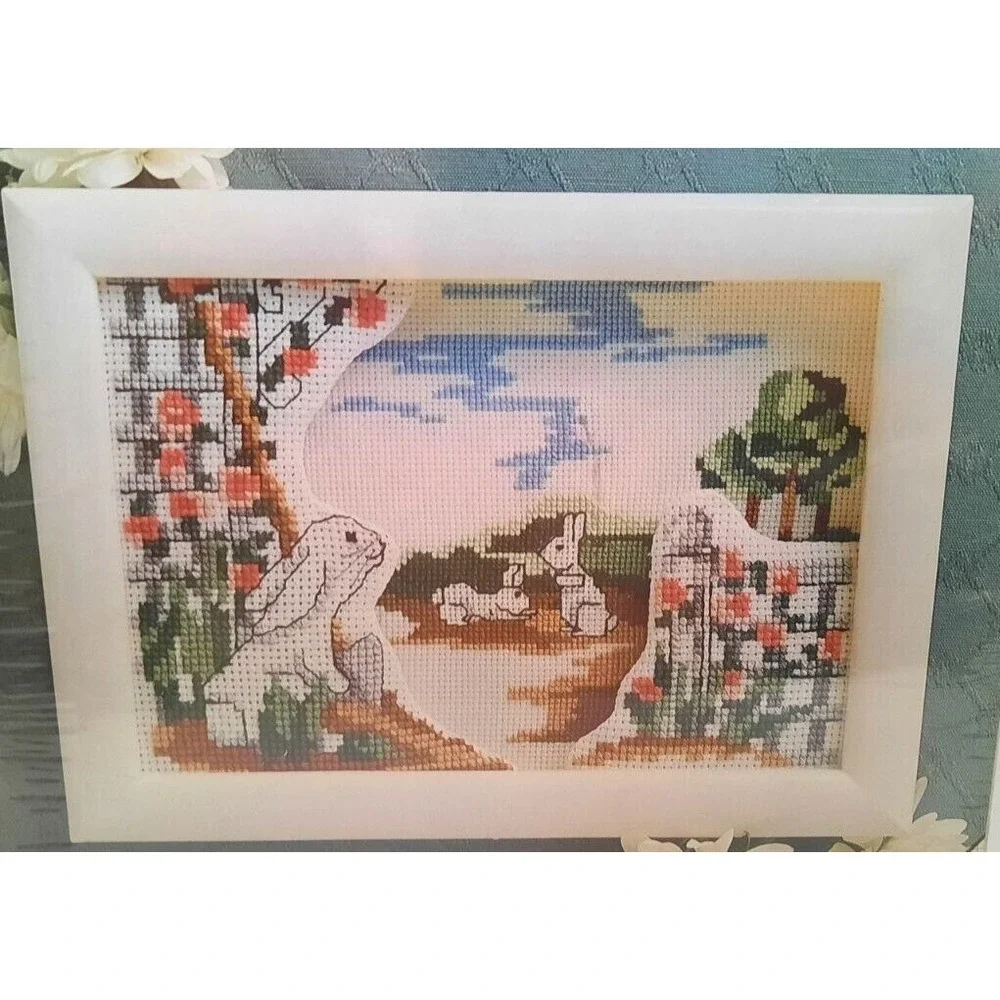 Designs for the Needle Shadow Box Cross Stitch Kit Bunnies Lois Thompson NEW